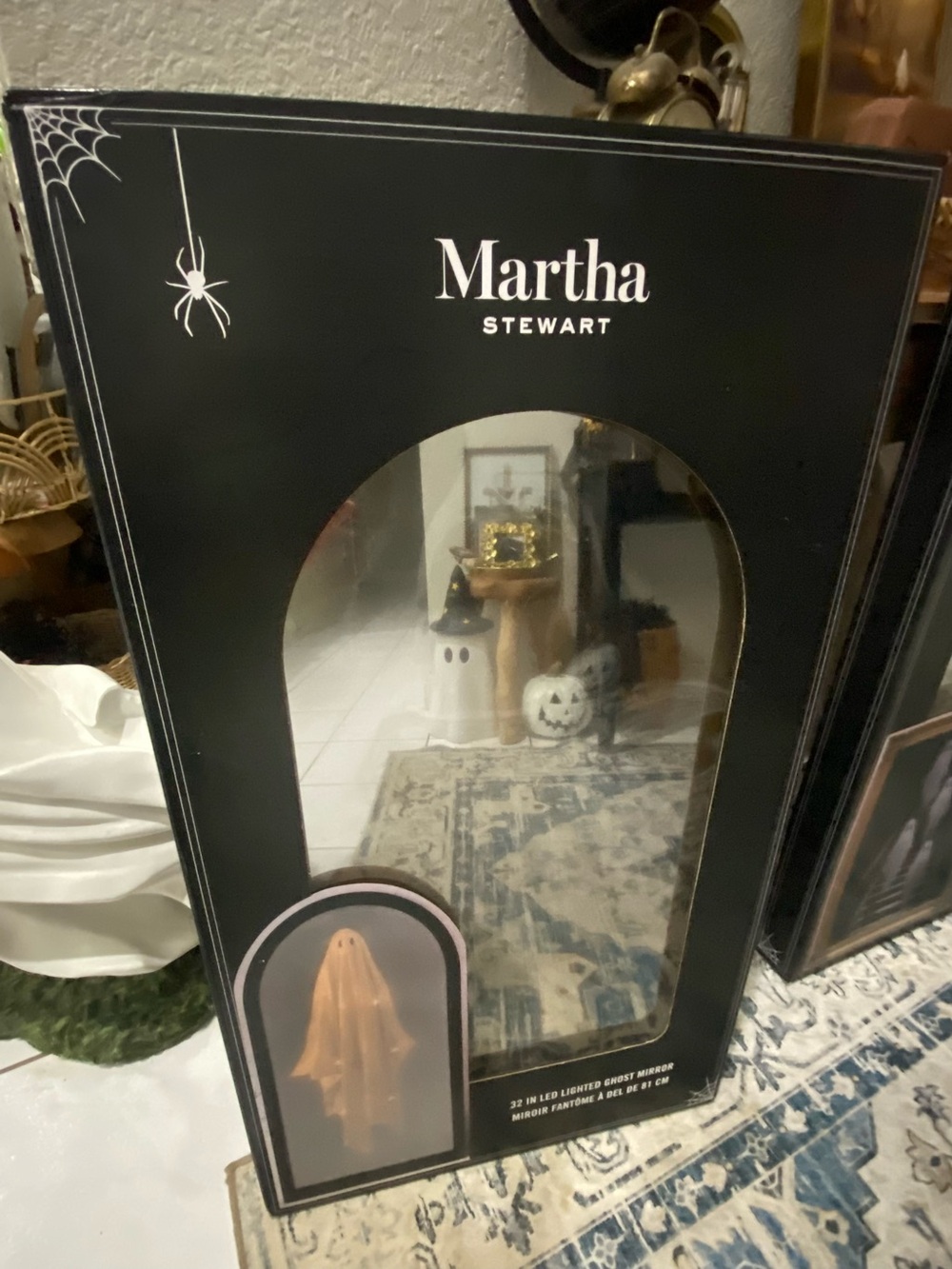 Martha Stewart Black LED Ghost Mirror with Orange Ghost Accent